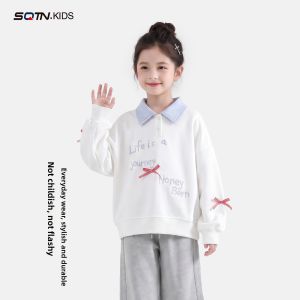 SQTN.KIDS | Girls Polo Collar Sweatshirt Spring Autumn