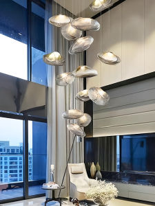 Modern Simplicity Glass Cloud Chandelier Double Height Hotel Restaurant Decor Loft Villa Living Room Staircase Long Pendant Lamp