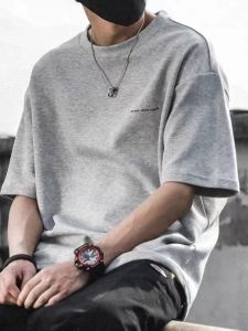 Pure Cotton New Short Sleeve T-shirt Boys Ins Trendy Loose Half Sleeve Top Clothes Pure Color Summer American Print T-shirt