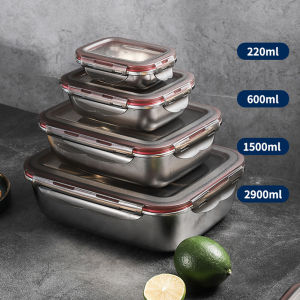 ภาชนะอาหารกลางวันกล่องกล่องเก็บของสดอาหารในตู้เย็นภาชนะบรรจุอาหารสุญญากาศสแตนเลส304ป้องกันการรั่วซึมพร้อมฝาปิดกล่องที่เก็บของจำนวนมากเดินทาง