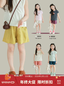 Casual Pocket Short Pants for Girls Summer New Style Pure Color Kids Clothing Casual Trousers for Girls Summer Collection