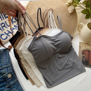 Thin Double-Shoulder Strap Chest Pad Ice Silk Small Sling Vest Womens Inner Wear Summer Tube Top Breathable U-Shaped Beautiful Back Basic Tops