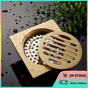 Brass Floor Drain Luxury Brush Gold Deodorant Square Bathroom Shower Washing Machine Floor Drain 10×10cm