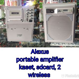 alexus pirtable meeting amplifier bisa AC DC sudah dilengkapi baterai kering dan 2buah Mic wireless bisa kaset pita Dan USB flash disk sdcard
