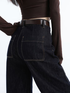 QIAOMIDUO | High Waist Wide Leg Denim Jeans Womens Small Size Non-Fading Autumn Winter Deep Blue Cotton Polyester Viscose Blend Trousers