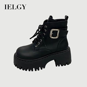 Ielgy Phong Cách Anh Quốc Nữ đế dày bốt Martin bốt đến mắt cá cao gót