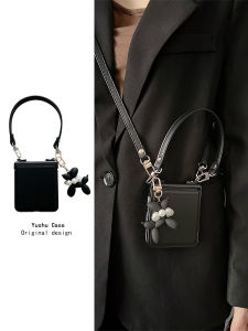 High-End Pearl Dog Pendant Leather Handbag Style Phone Case Full Cover Foldable Screen Huawei P50 Pocket Womens Crossbody Strap