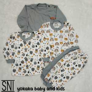3 stel piama bayi seri abu/baju bayi/set baby/stelan bayi
