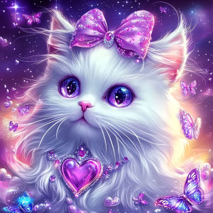 Bộ Tranh Kim Cương Huacan Purple Illusion Crystal White Cat Tranh Khảm Kim Cương Hình Động Vật Quà Tặng Thủ Công Hoàn Chỉnh Phong Cách Hiện Đại Chất Liệu Nhựa Resin.