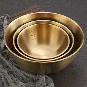 【Snuggery】Stainless Steel Gold Silver Salad Bowl Rice Noodle Bowl Kitchen Tableware Food Container Large Capacity Mixing Bowl