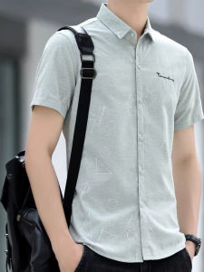 Áo Sơ Mi Nam Tay Ngắn Mùa Hè Mỏng Thường Ngày in Họa Tiết Phong Cách Hàn Quốc Dáng Ôm Vừa Vặn Chất Liệu Polyester Cotton