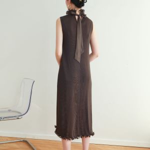 Miyake Pleated New Design Sense Elegant Fashion Sleeveless Dress #2947