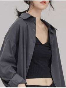 Gray Shirt Womens Design Sensation Early Autumn French Elegant Long Sleeve Sunscreen Shirt Coat Korean Style Straight Cut