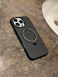 Magnetic Absorption Apple 15Promax Case Stand Shell Suitable for iPhone 16Promax Dual Combination Popular Internet Model Simple And Elegant Black