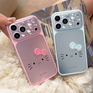 Sanrio | 3D Rhinestone Bow Hello Kitty Phone Case for IPhone15-17Promax Matte Metal Texture Cute KT Cat Shockproof Girls Protective Cover