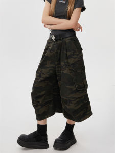 Remedie Chinese Fad American Retro Camouflage Cropped Pants Straight-Leg Wide-Leg Pants Denim Cargo Pants Casual Shorts