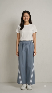 Ginza6 Fashion Trendy Wide Leg Loose Jogger Track Pants Dual Striking White Stripes for Women 1294#