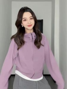 Loose Womens Hoodie Sweatshirt Purple Large Size Autumn New Style Casual Stand Collar Open Cardigan Long Sleeve Zipper Pocket
