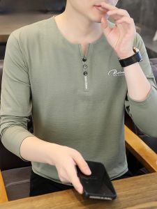 HENGYUANXIANG | Hengyuanxiang Mens Long Sleeve T-shirt V-neck Casual Base Shirt Spring Autumn New Fashion Print Cotton Nylon Polyester