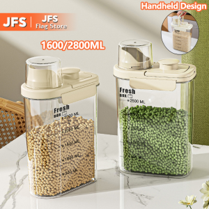 JFS Airtight Container Food Storage Box Leak Proof Kitchen Canister with Measuring Cup Plastic Transparent Seal Jar