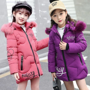 3-12 Years Winter Teen Girls jacket Long Style Letter Decoration Detachable Hat Lined With Velvet Hooded Thick Coat For Kids