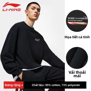 Li-Ning | Áo Hoodie Trơn Thoải Mái Phong Cách Đa Năng Form Rộng Cổ Tròn