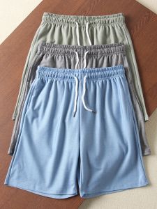 Washed Cotton Streetwear Loose Fit Sweatpants with Drawstring Elastic Waist Straight Leg Mens Five Pocket Shorts