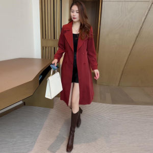 Womens Mid-Length Double-Breasted Suit Collar Coat Autumn Winter Fashion Elegant Slimming Style Korean Version Regular Sleeve
