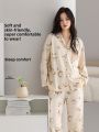 MiiOW | Pure Cotton Long Sleeve Sleepwear Set For Women Autumn New Style Cartoon Pattern Large Size Home Clothes Casual Style. 