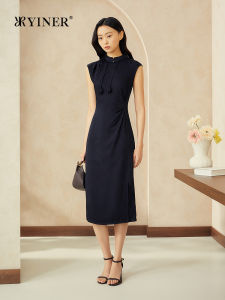 Elegant Chinese Style Cheongsam Collar Embossed S-shaped Waist Cinching Dress