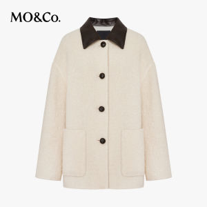 MO&Co. | Áo Khoác Vintage Lông Cừu & Alpaca Cổ Bịt Da Màu
