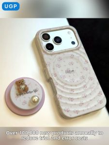 UGP | New 2026 Magnetically Attractive Case For iPhone Max Models Pink Floral Pattern with Stand