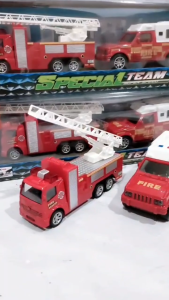 Mainan Anak Truk Towing Mobil Polisi Pemadam Kebakaran Set Police Fireman Truck Pull Back 232E