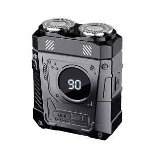 Magnetic Double Blade Electric Shaver for Men Mecha Punk Style Rechargeable LCD Portable Beard Trimmer Face Beard Razor Knife