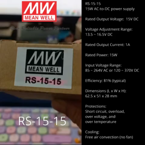 Mean Well RS-15-15 15W 15V  1A Meanwell  Single Output Switching Power Supply ~ Original ~1 Year Warranty