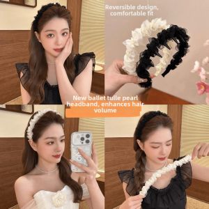 Face-Slimming Elevated Forehead Net Lace Bead Hair Hoop
