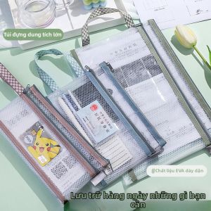 Waterproof Thickened Grid Zipper File Bag for Students