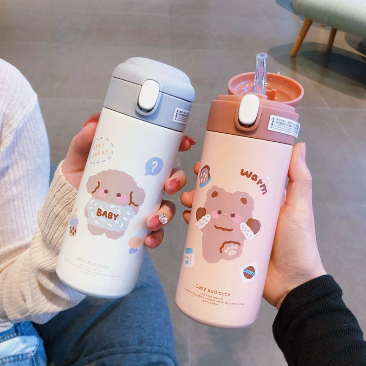 Korean Style Cute Vacuum Cup Good-looking Women Simple Straw Cup Adult ...