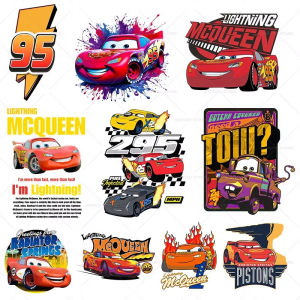 2PCS Lightning McQueen Printed T-shirt Transfer Vinyl Stickers for Kids Clothes Disney Cars Iron on Patches Applique Decor DIY