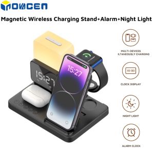 INOVAGEN 5 in 1 Magnetic Wireless Charging Stationwith Alarm and Night Light18W Fast Charging StandPhoneSmartWatchEarbuds Desk Charging DockBedside Deco