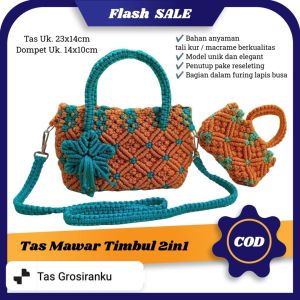 Tas rajut bahan talikur fungsi 2in1 / Tas Talikur motif melati terbaru warna biru coklat / Tas tali kur hp