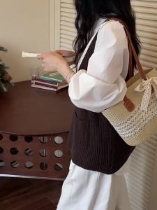 Striped Rattan Resort Tote Bag