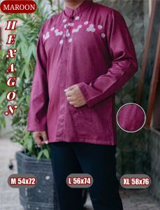 BAJU KOKO PRIA DEWASA BORDIR MOTIF HEXAGON LENGAN PANJANG BAHAN KATUN MADINAH PREMIUM