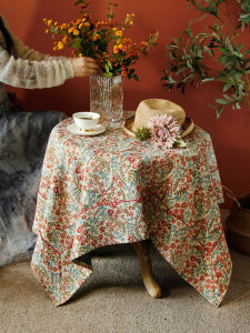 Waterproof Tablecloth American Red Floral Print round Tablecloth British Retro Jacquard Tablecloth Coffee Table Cover Cloth Atmosphere Tablecloth