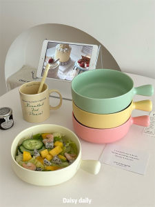 ที่จับสีครีมสไตล์เกาหลีชามเซรามิคชามอบชามซุปแบบพกพาชามก๋วยเตี๋ยวชามข้าวอบสลัดเส้นหมี่ซุปหอยทากใช้ในบ้าน