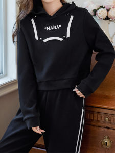 WANGGONGZHU | Fashionable Youthful Two-Piece Set Womens Spring Autumn Loose Straight Casual Hoodie Short Style Cotton Princess Brand