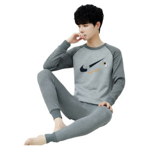 Thickened Fleece Mens Thermal Underwear Set Pure Cotton Teenage Autumn Clothes Winter Heating Insulation Clothing for Boys
