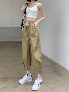 กางเกงขายาวทรงหลวมสไตล์ฮาราจูกุสำหรับผู้หญิง ทรงบาง ทรงเก้าส่วน กางเกงขายาวทรงกระบอก ทรงลำลอง สไตล์เกาหลี