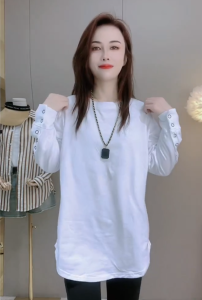 Áo Thun Dài Tay Rộng Rãi Mùa Thu 2025 Dành Cho Nữ Áo Thun Cổ Tròn Màu Trơn Có Nút Áo Dài Tay Áo Lót Bên Trong