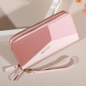 Lychee patterned Womens Wallet with Double Zipper Large Capacity Multiple Card Slots Phone Pouch Casual PU Leather Clutch Ba